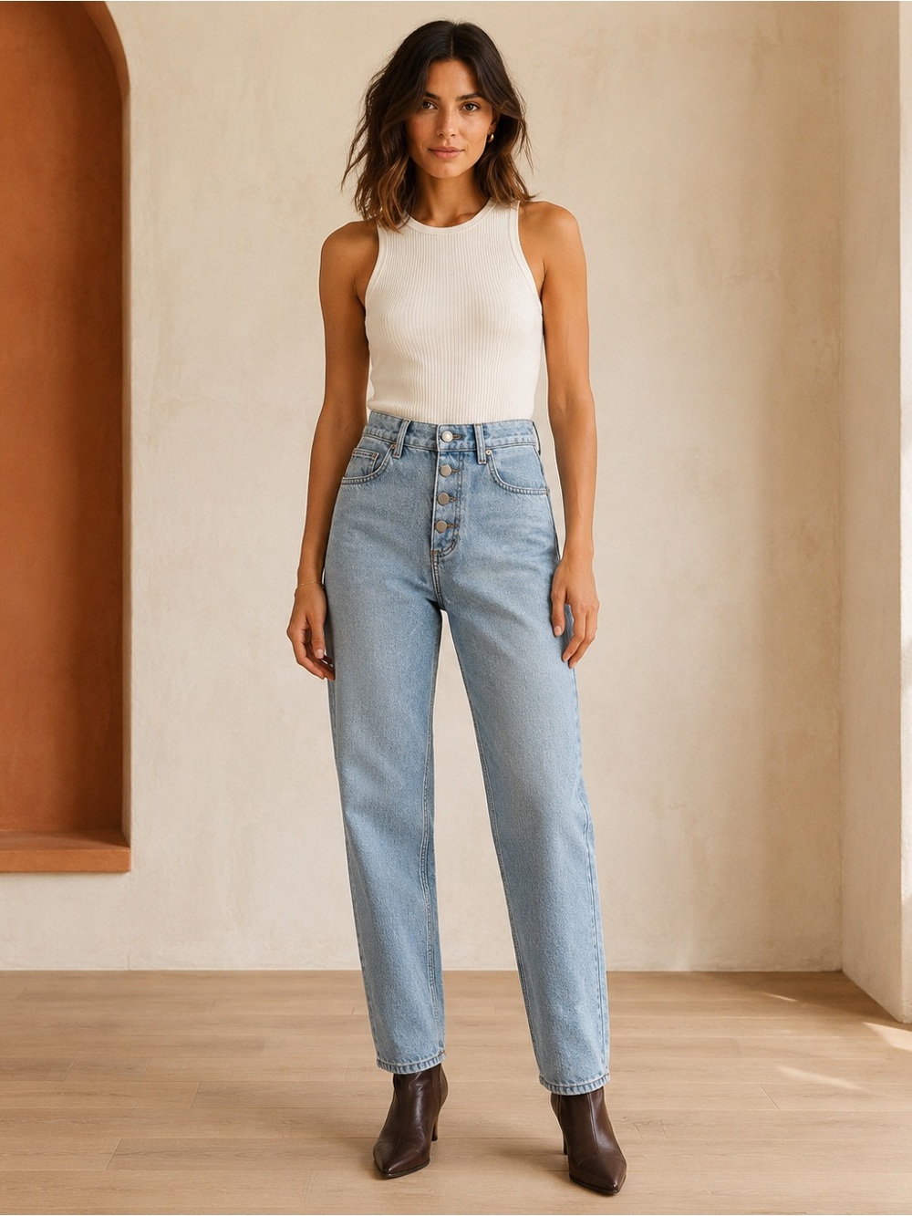 ba&sh Saxo Light Blue High Rise Tapered Jeans Button Fly S US 4 EUC